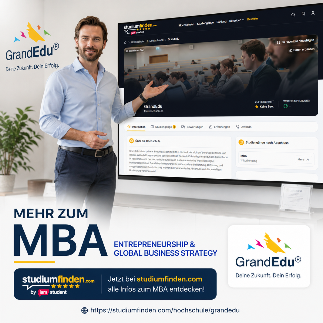 GrandEdu jetzt auf studiumfinden.com: Mehr Transparenz für den Weg zum berufsbegleitenden MBA